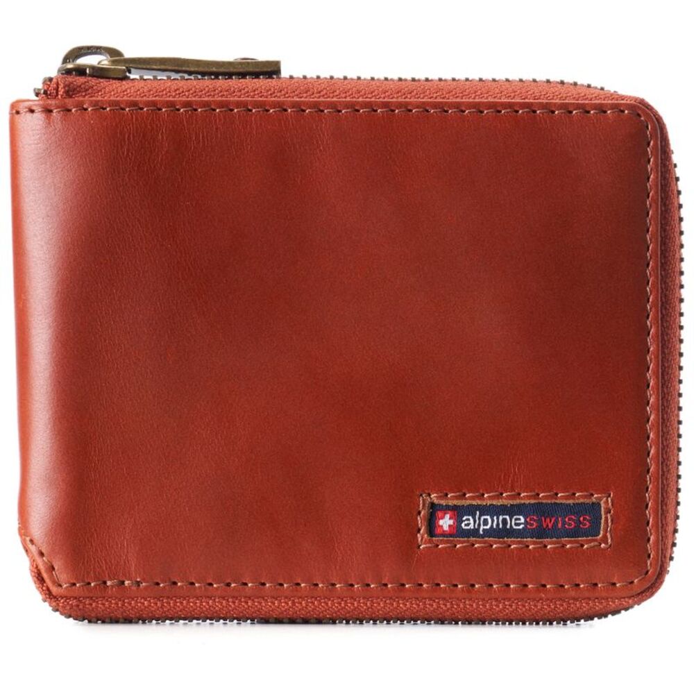 Alpine Swiss Unisex RFID Safe Zipper Wallet Genuine Leather Zip Around Bifold
